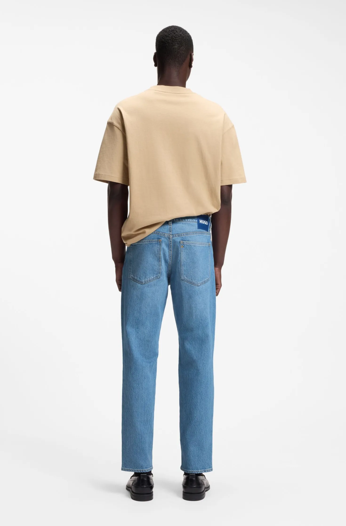 Tapered-fit jeans in bright-blue stretch denim