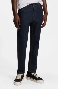 Tapered-fit jeans in dark-blue stretch denim