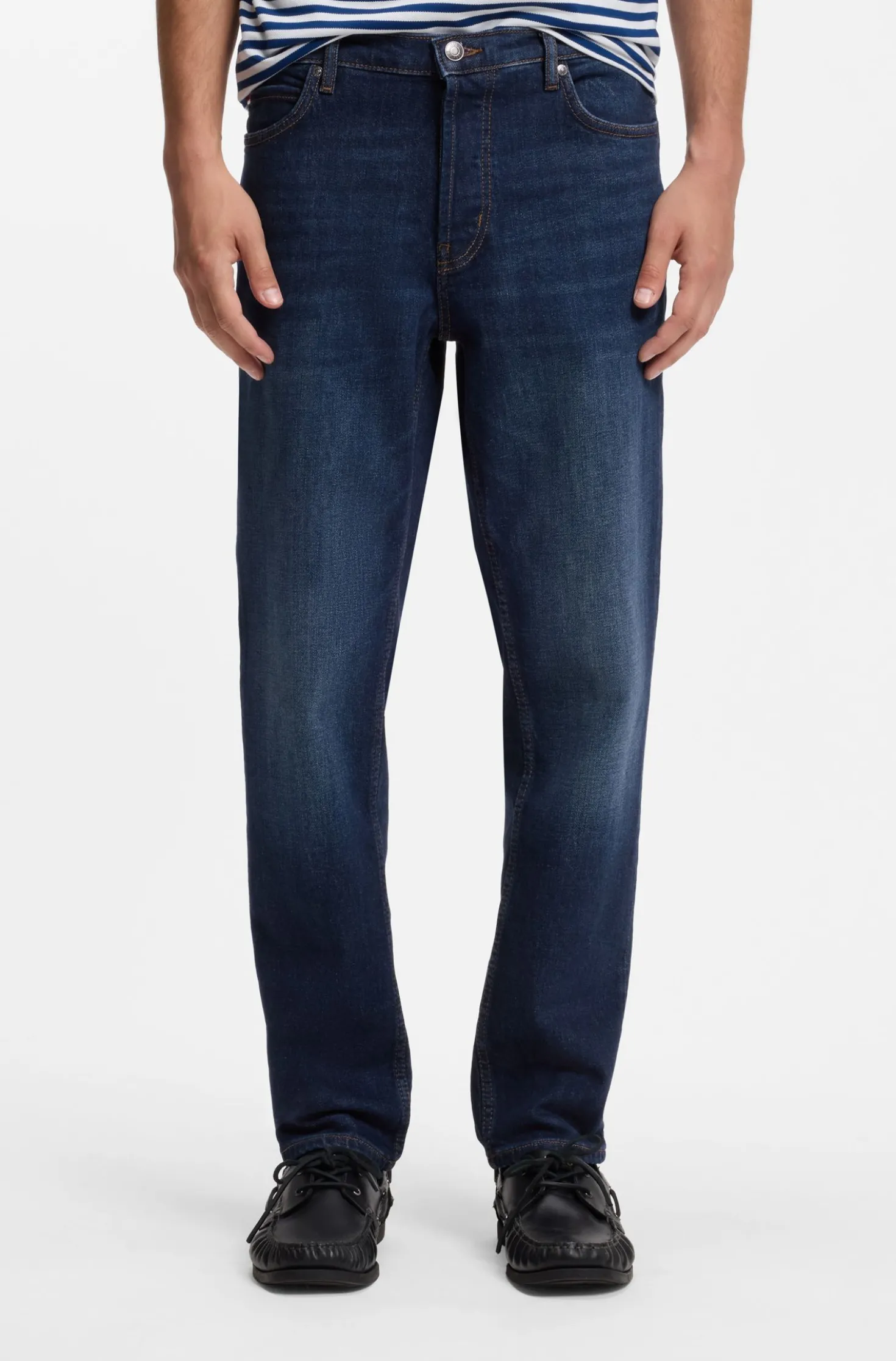 Tapered-fit jeans in dark-blue stretch denim