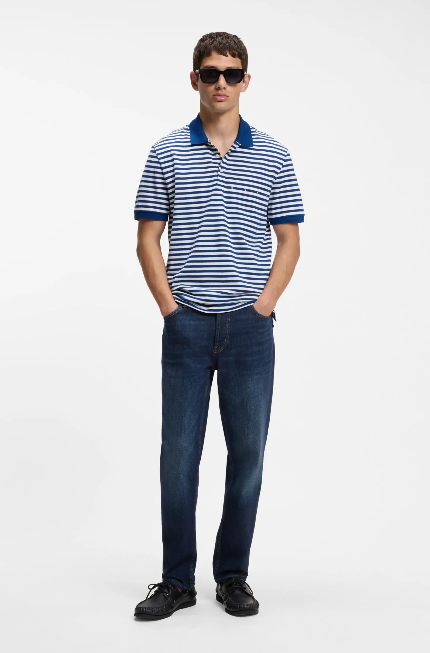 Tapered-fit jeans in dark-blue stretch denim