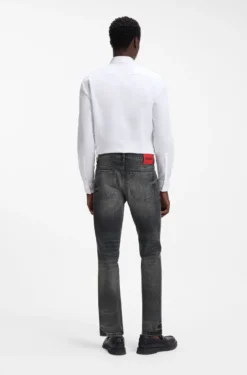 Tapered-fit jeans in dark-grey stretch denim