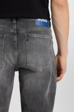 Tapered-fit jeans in dark-grey stretch denim