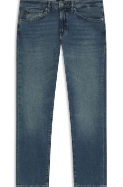 Tapered-fit jeans in washed-blue stretch denim