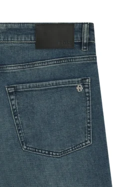 Tapered-fit jeans in washed-blue stretch denim