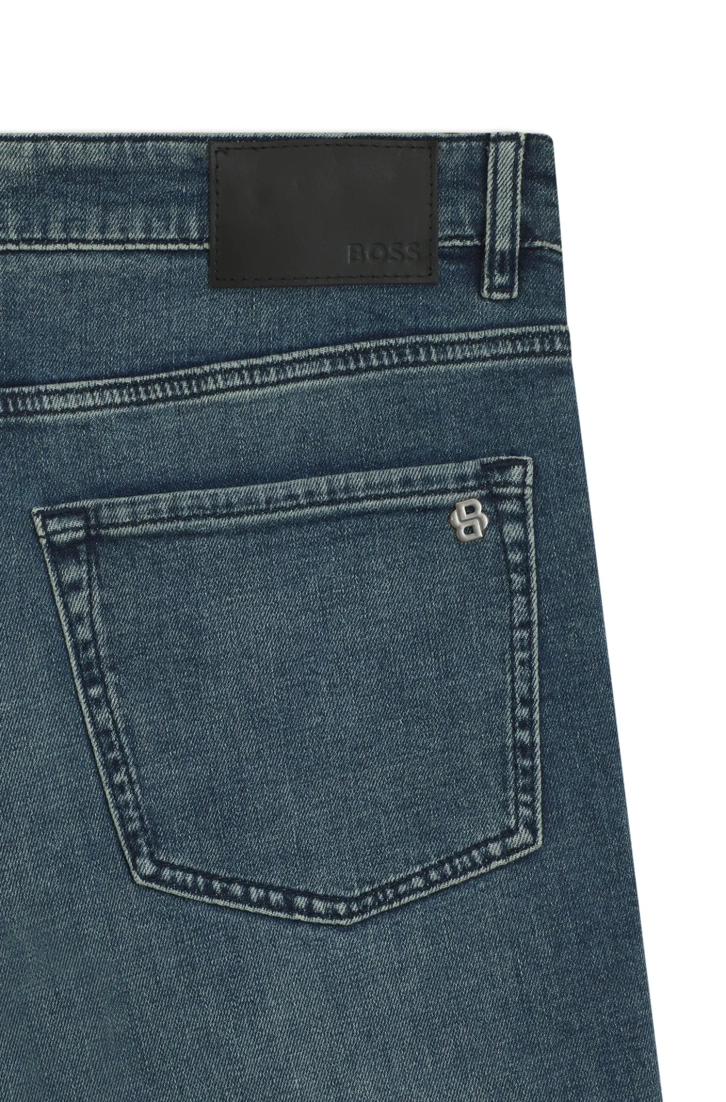 Tapered-fit jeans in washed-blue stretch denim
