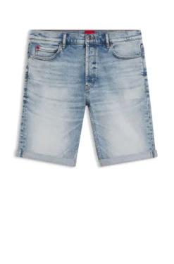 Tapered-fit shorts in bright-blue stretch denim
