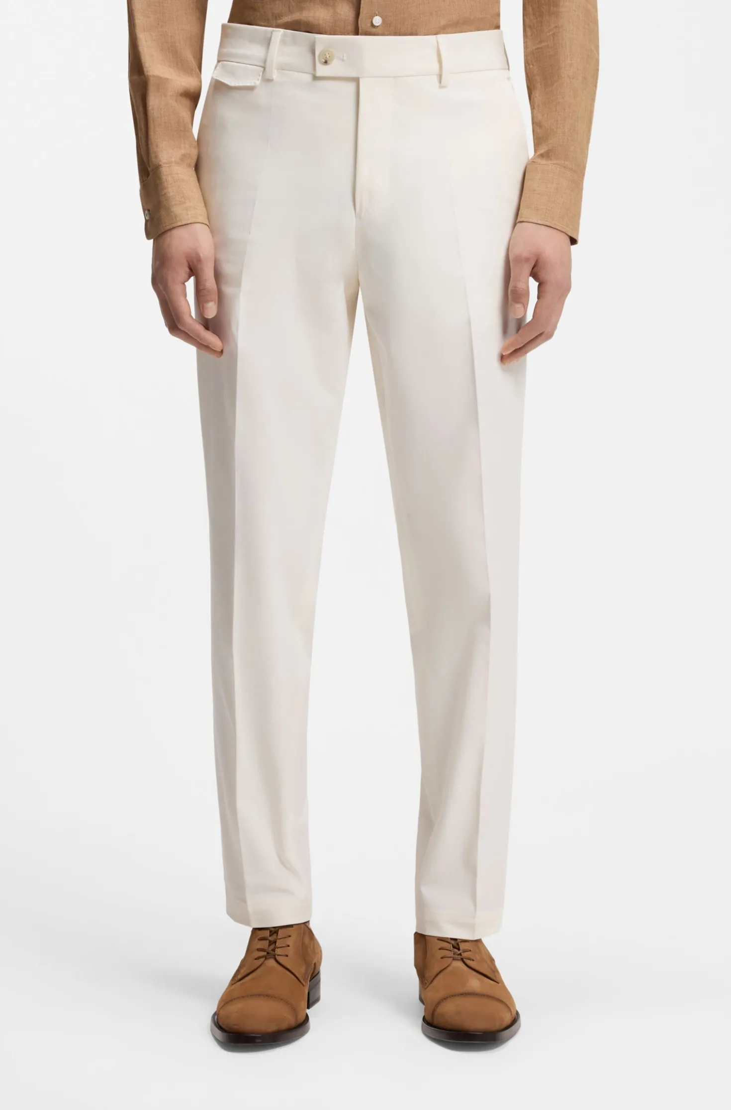 Tapered-fit trousers in easy-iron stretch-cotton poplin