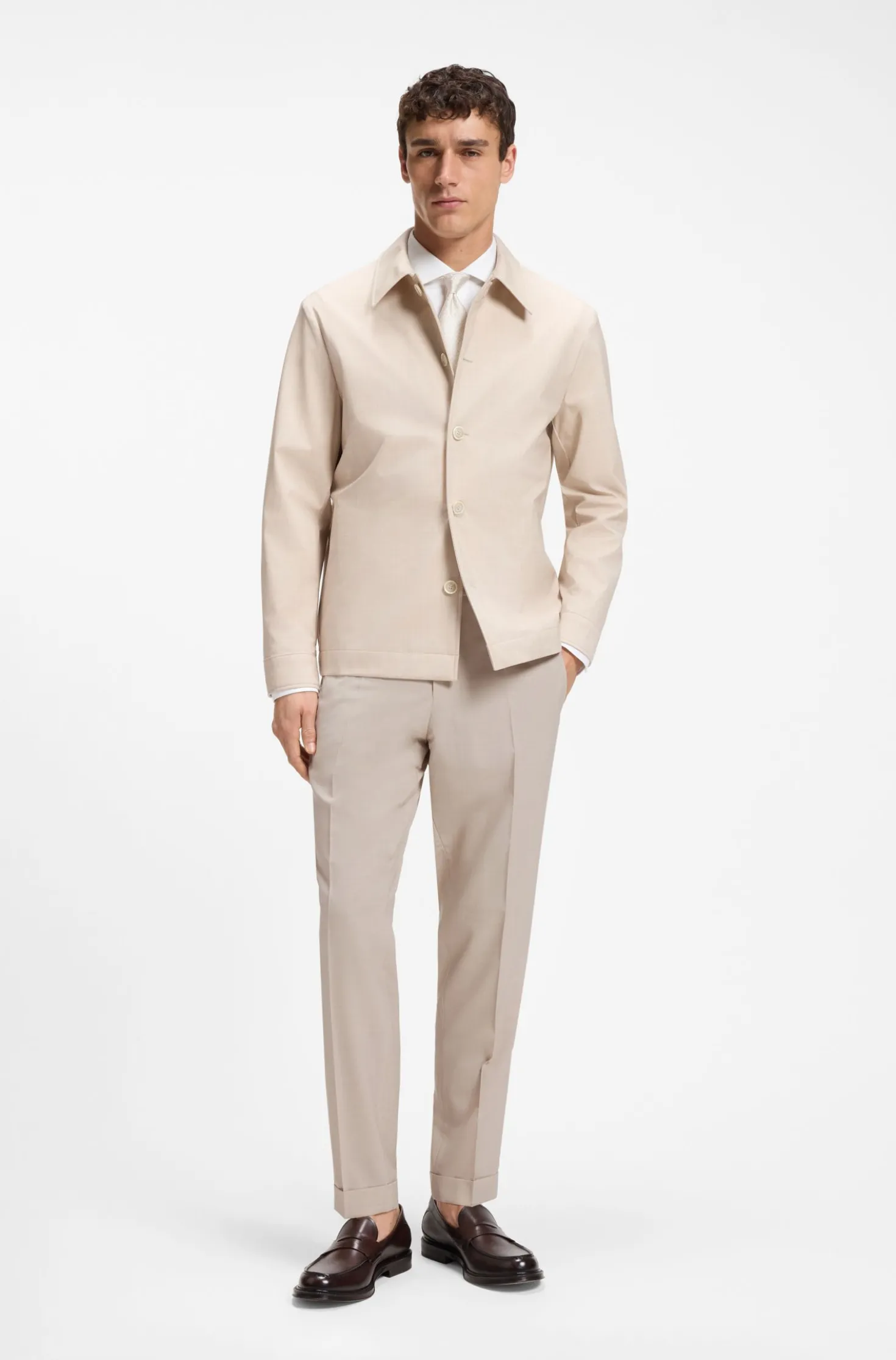 Tapered-fit trousers in virgin wool and silk