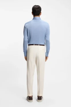 Tapered-fit trousers in virgin wool and cotton