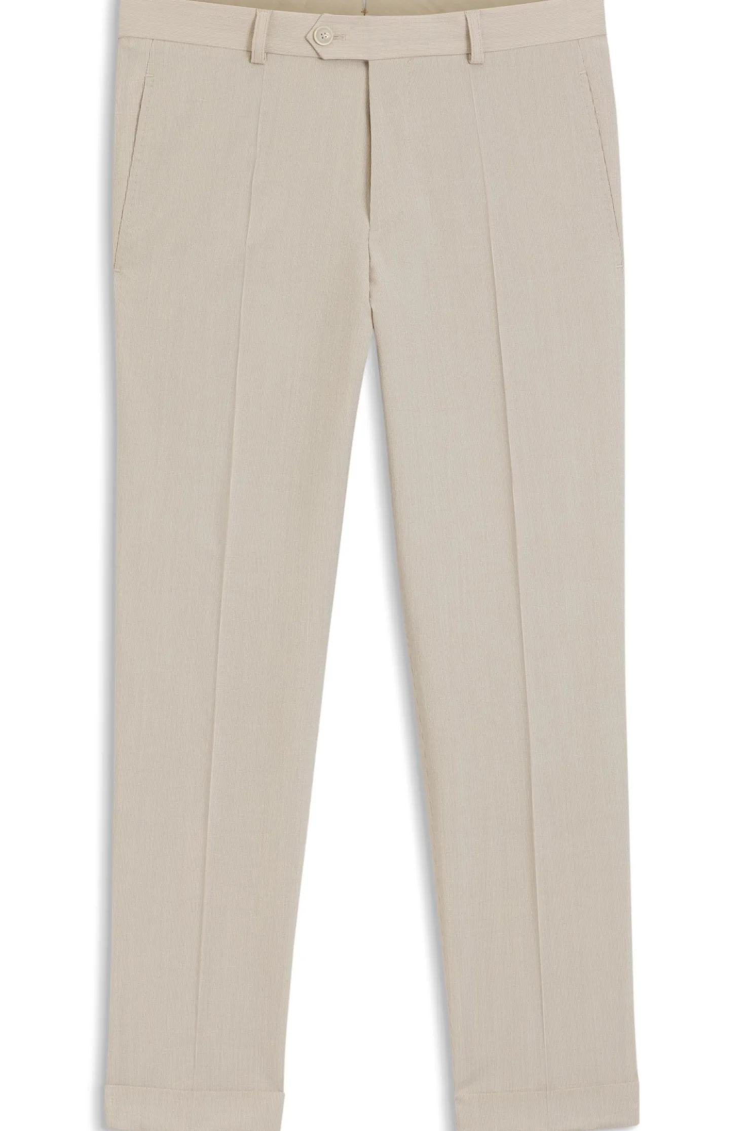 Tapered-fit trousers in wool-blend seersucker fabric