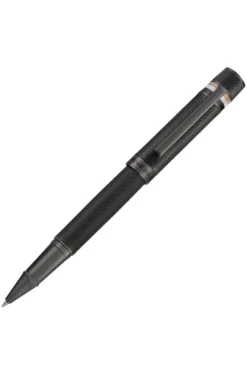 Textured-barrel rollerball pen with signature-stripe ring