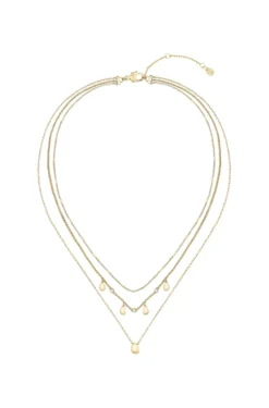 Three-layer gold-tone necklace with droplet charms