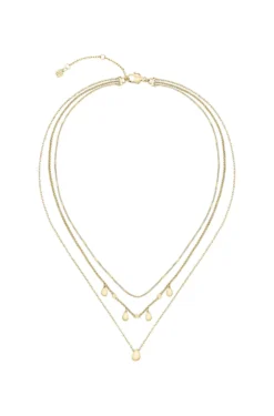 Three-layer gold-tone necklace with droplet charms