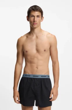 Three-pack of cotton boxer shorts with logo waistbands