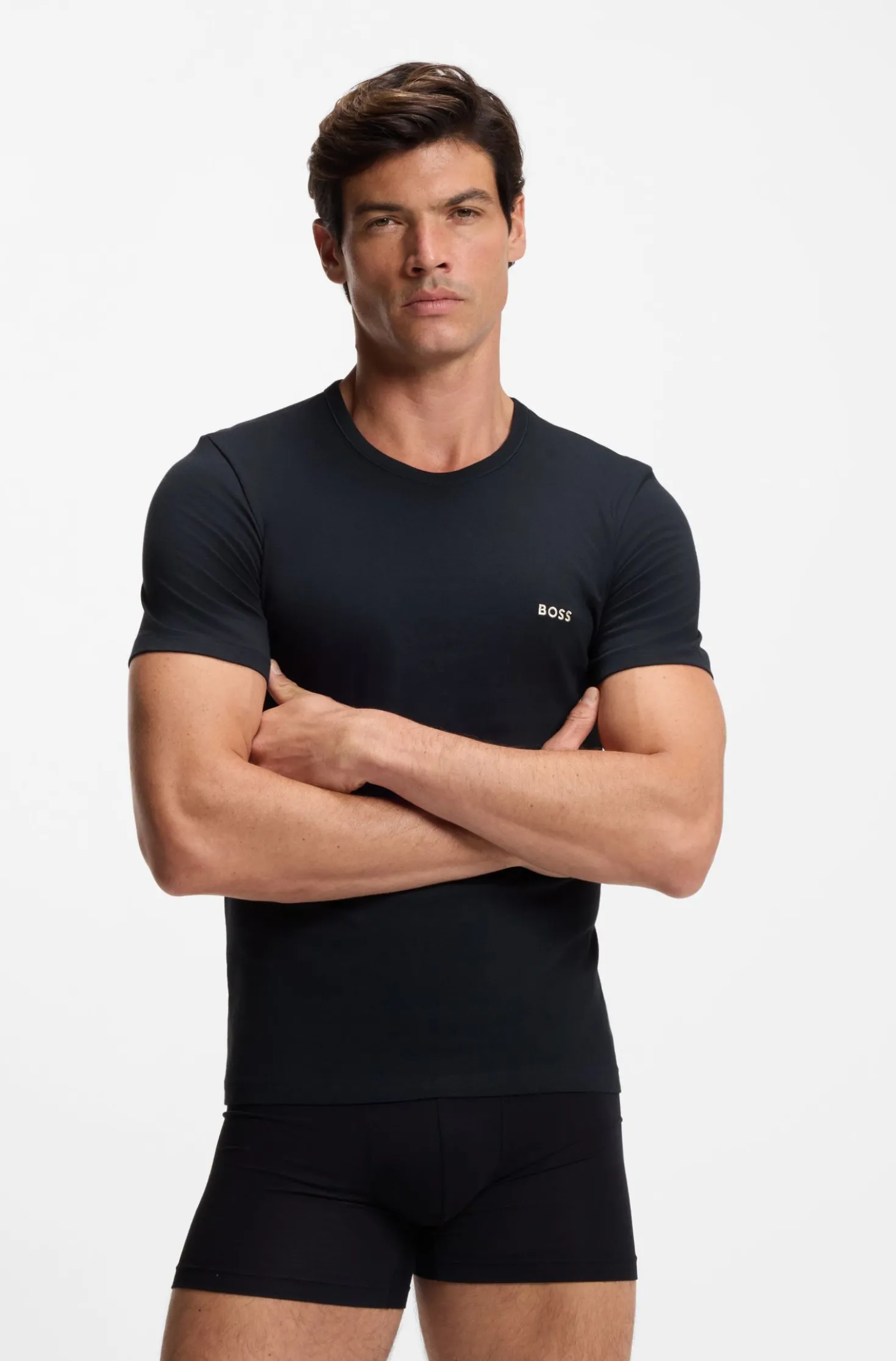 Three-pack of cotton underwear T-shirts with embroidered logo