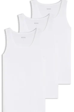 Three-pack of cotton underwear vests with embroidered logos
