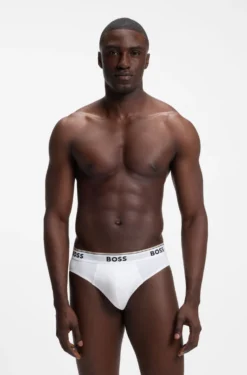 Three-pack of logo-waistband briefs in stretch cotton