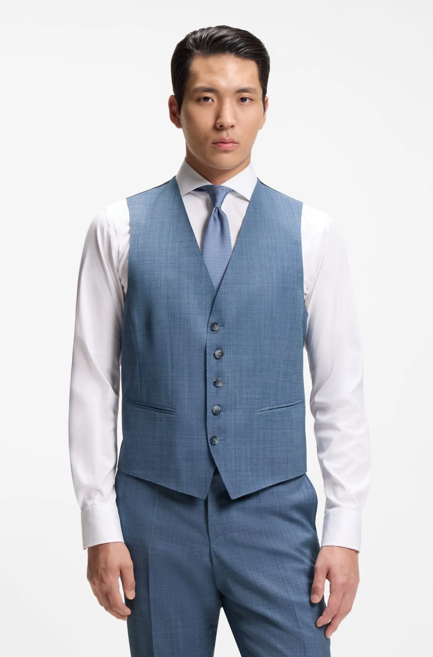 Three-piece regular-fit suit in patterned virgin wool
