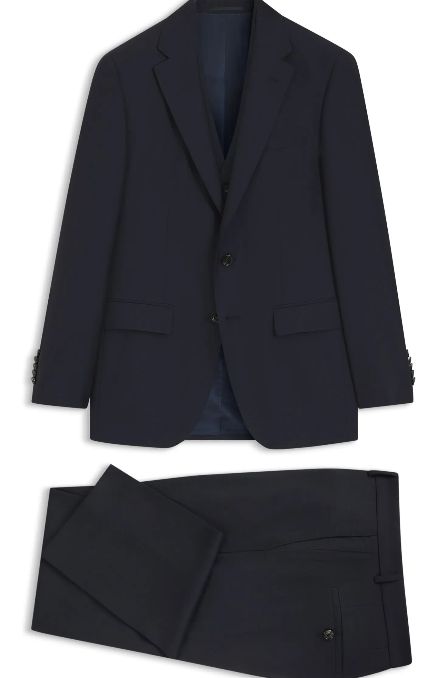 Three-piece slim-fit suit in virgin wool and silk