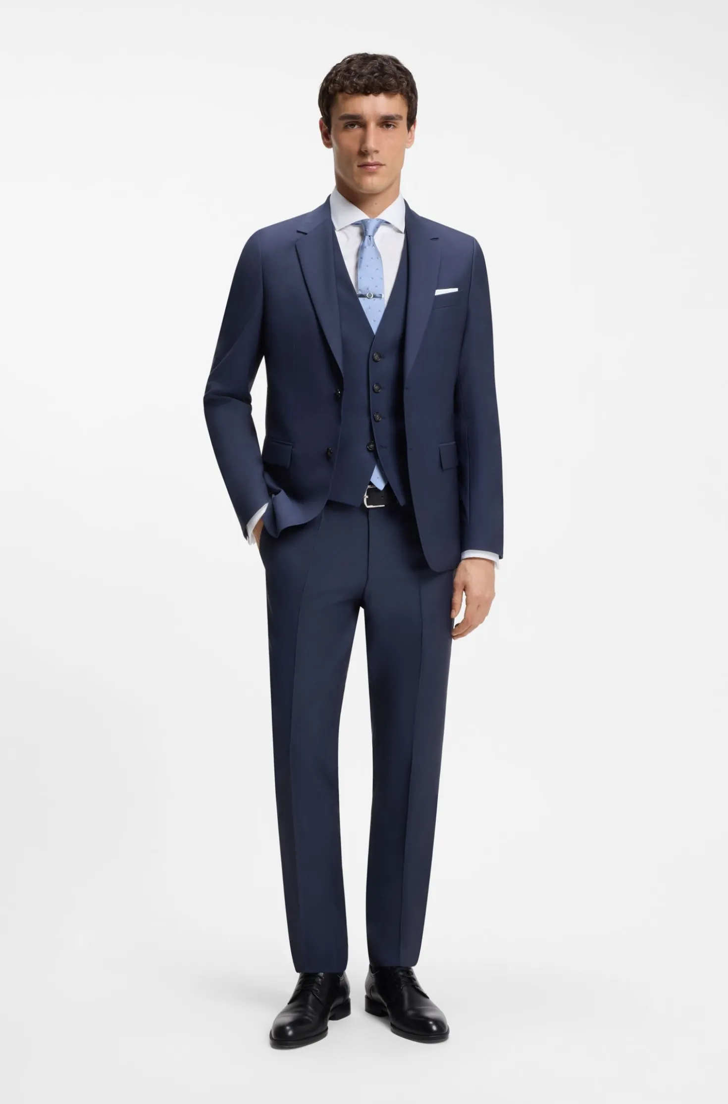 Three-piece slim-fit suit in virgin wool