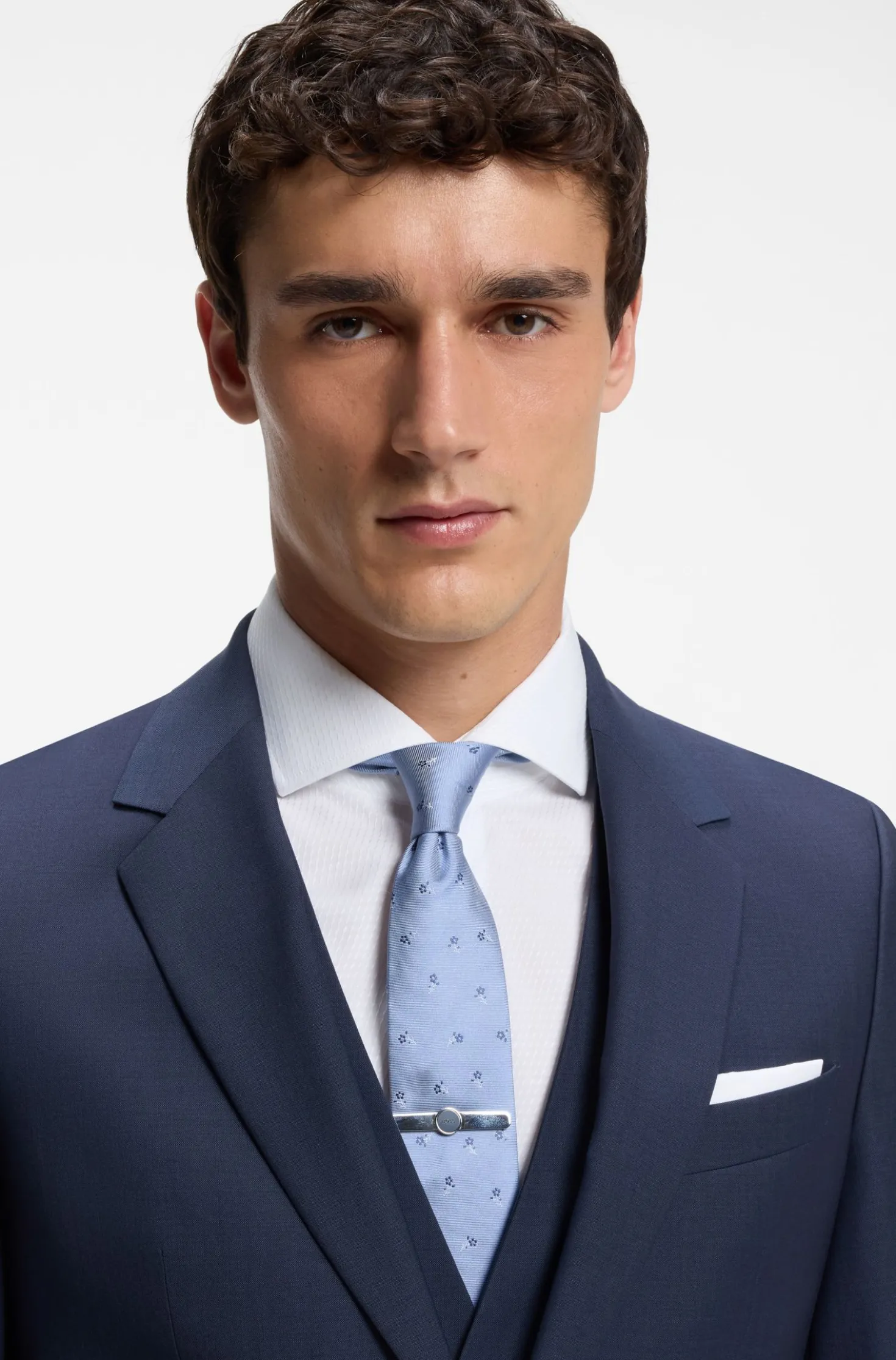 Three-piece slim-fit suit in virgin wool