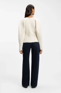 Tie-front rib-knit cardigan with balloon sleeves