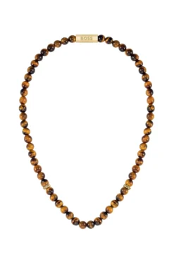 Tiger-eye beaded necklace with branded rondelles