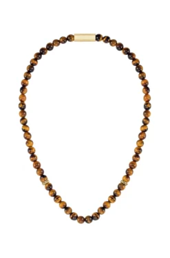 Tiger-eye beaded necklace with branded rondelles