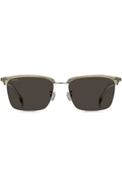 Titanium-temple sunglasses with lasered-engraved logos