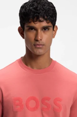 Tonal flock-logo T-shirt in stretch cotton