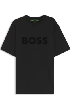 Tonal flock-logo T-shirt in stretch cotton