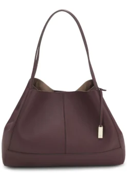 Tote bag in grained leather with detachable pouch