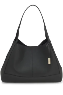 Tote bag in grained leather with detachable pouch