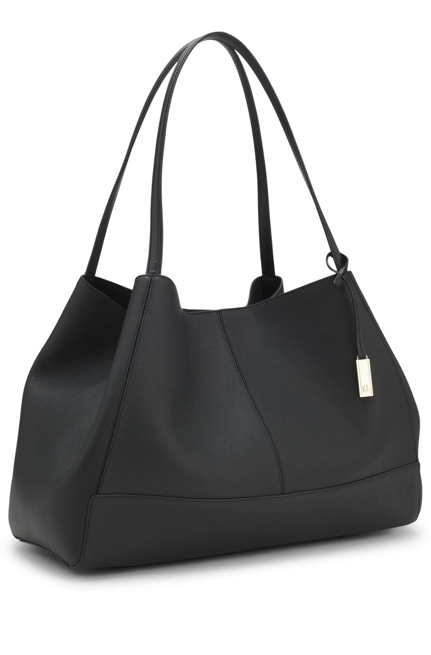 Tote bag in grained leather with detachable pouch