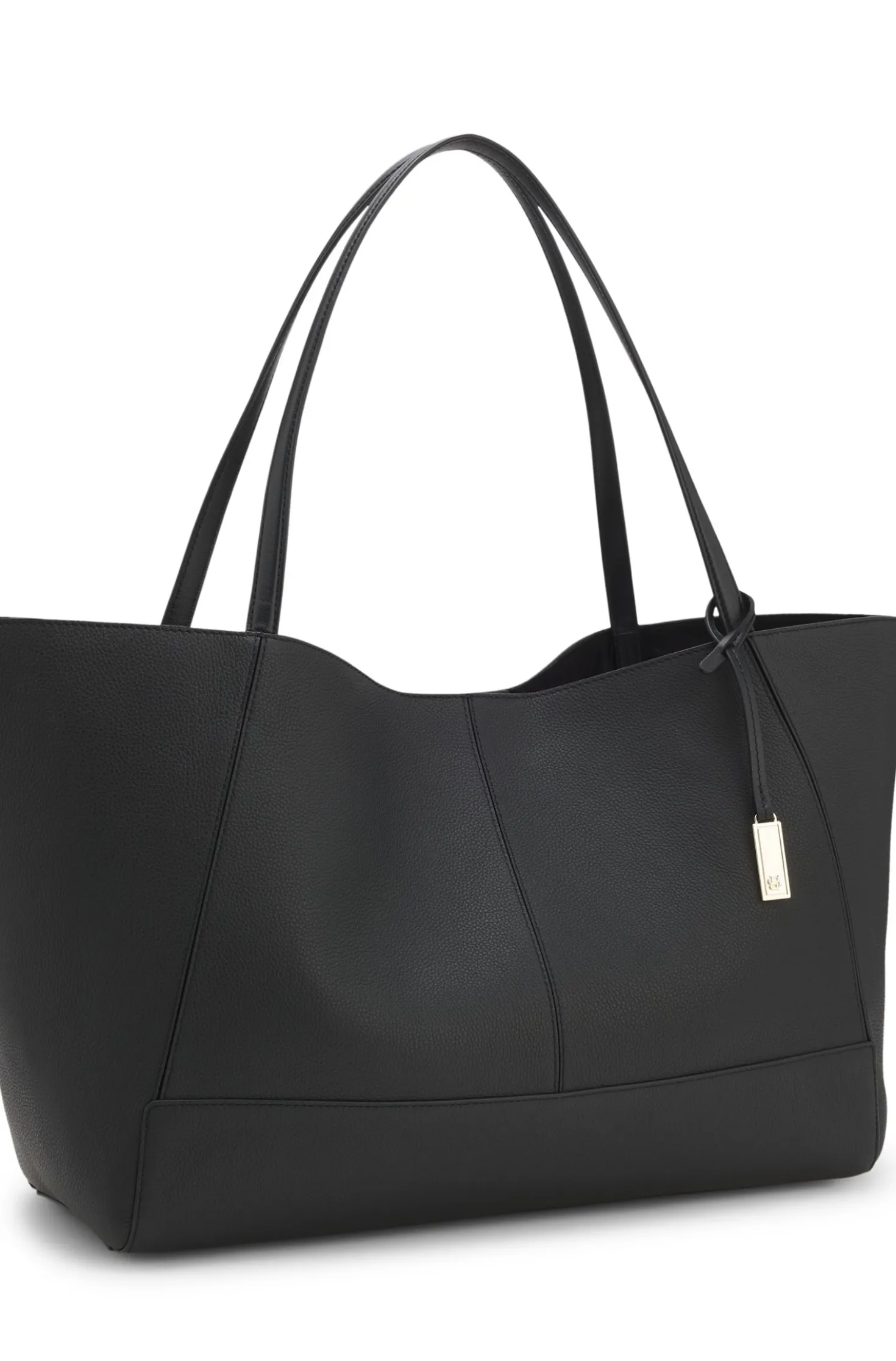 Tote bag in grained leather with detachable pouch