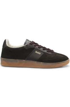 Trainers in leather and suede with python-print details