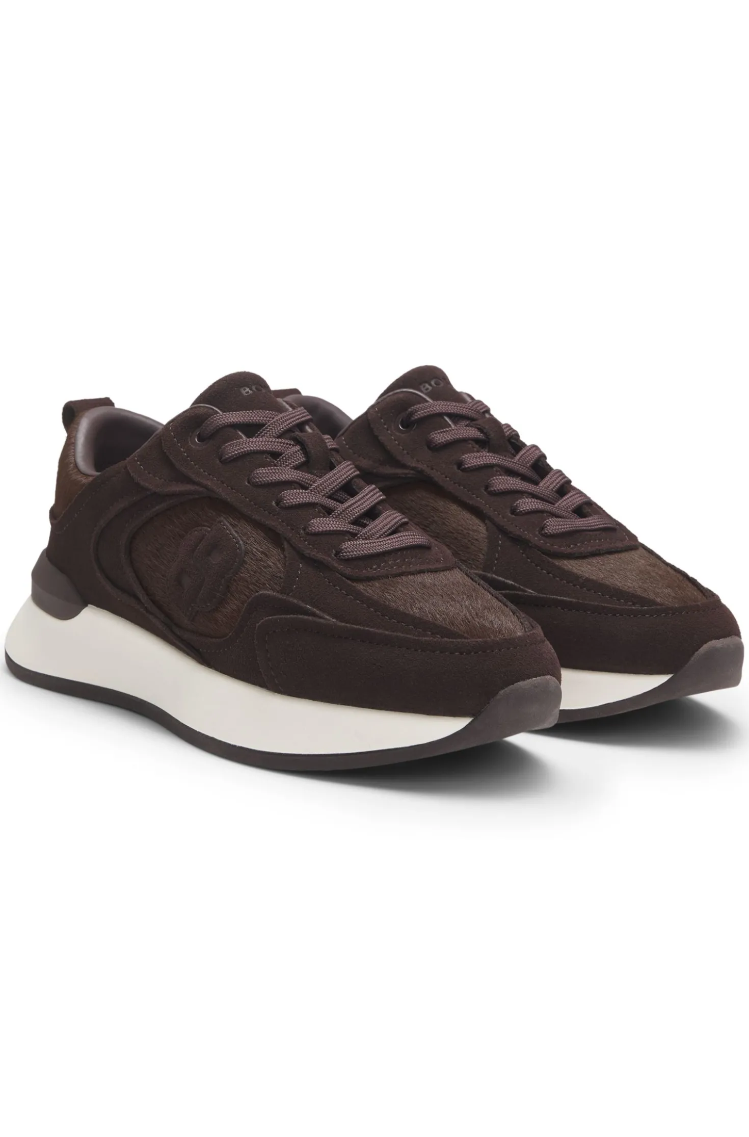 Trainers in suede and calf-hair leather