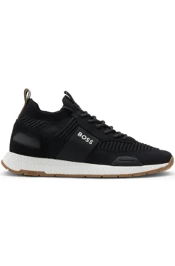 Trainers with knitted uppers and suede trims