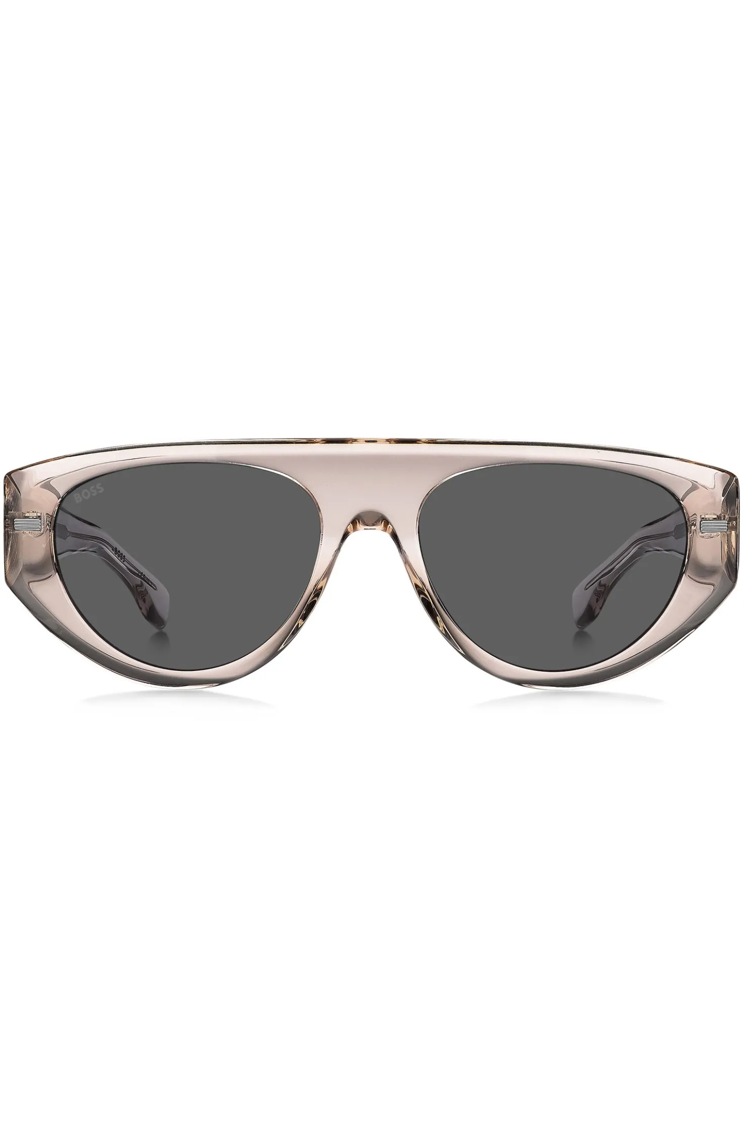 Translucent pink bio-acetate sunglasses with patterned rivets