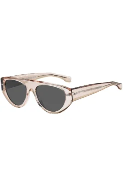 Translucent pink bio-acetate sunglasses with patterned rivets