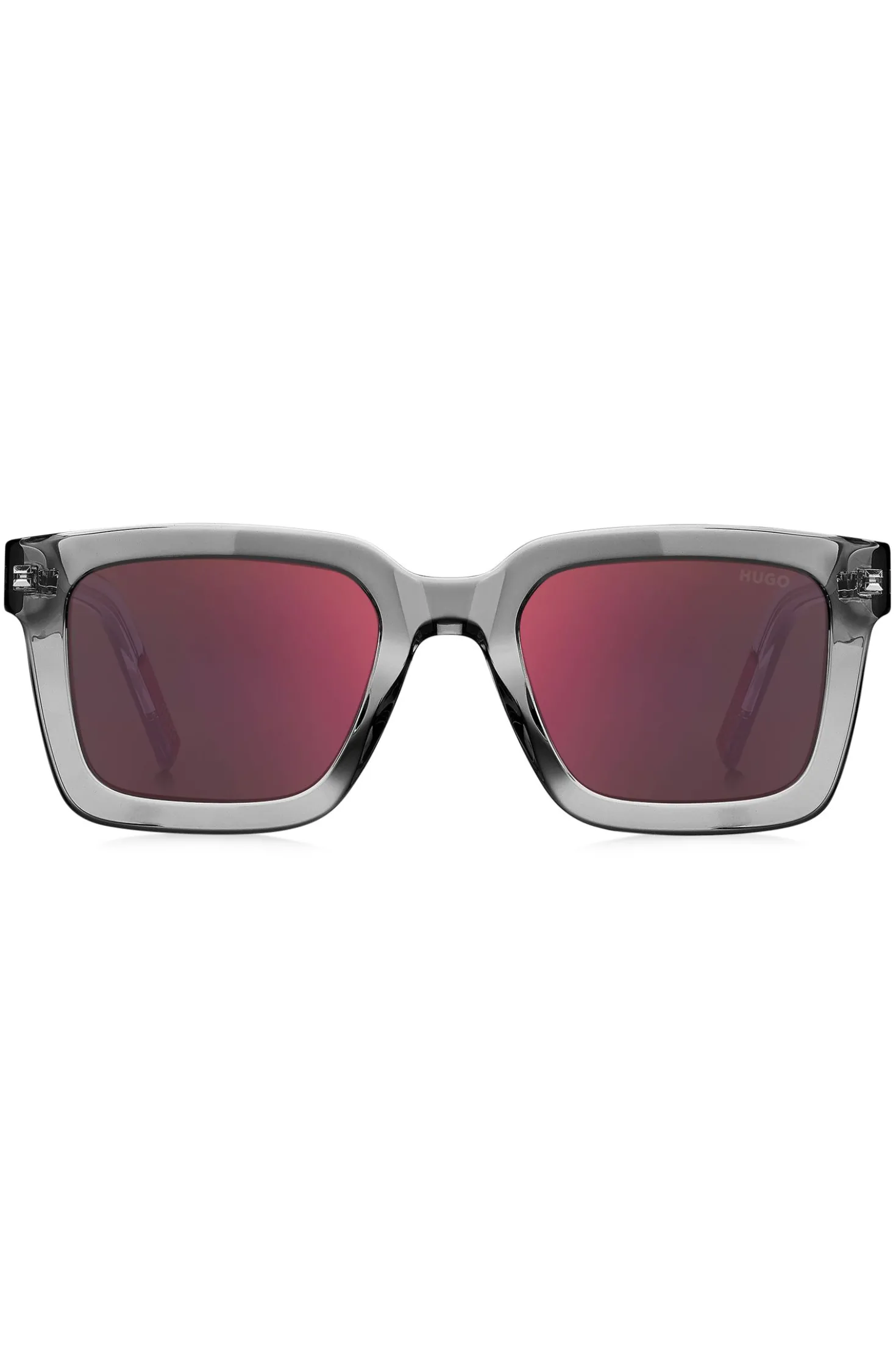 Transparent-acetate sunglasses with red lenses