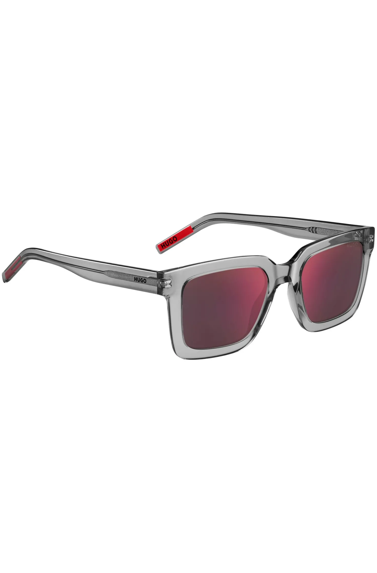 Transparent-acetate sunglasses with red lenses