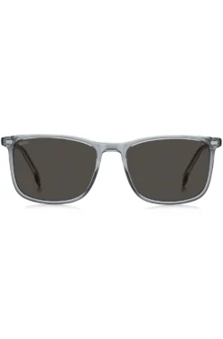 Transparent-blue sunglasses with temple logo