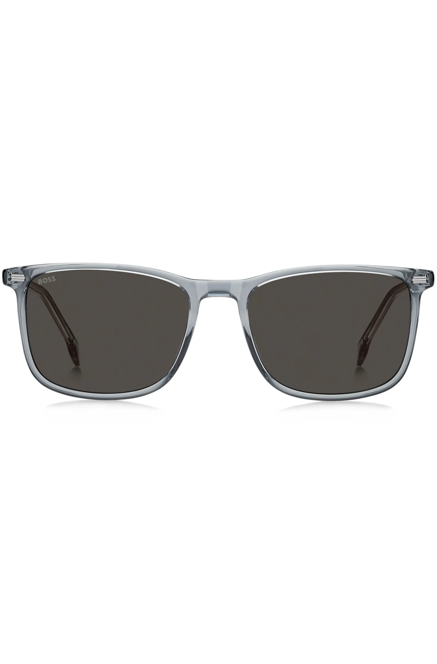 Transparent-blue sunglasses with temple logo