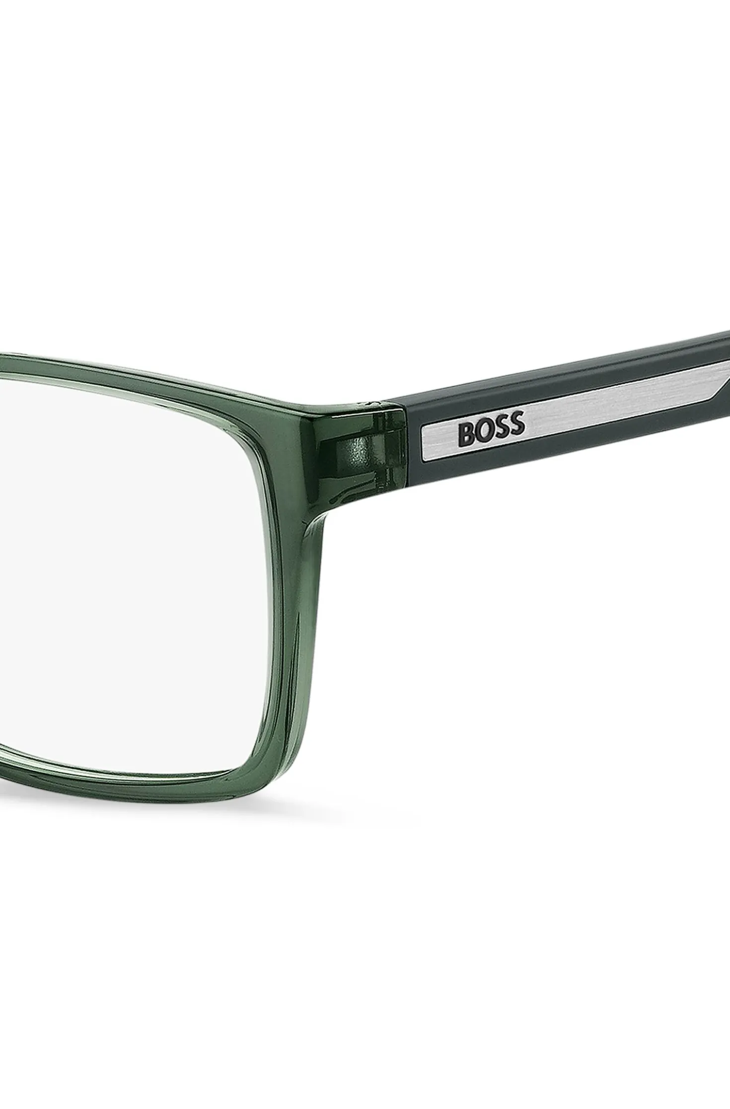 Transparent-green optical frames with logo plaque