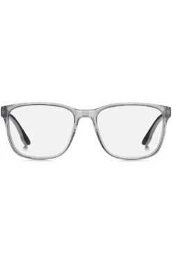 Transparent-grey optical frames with logo plaque