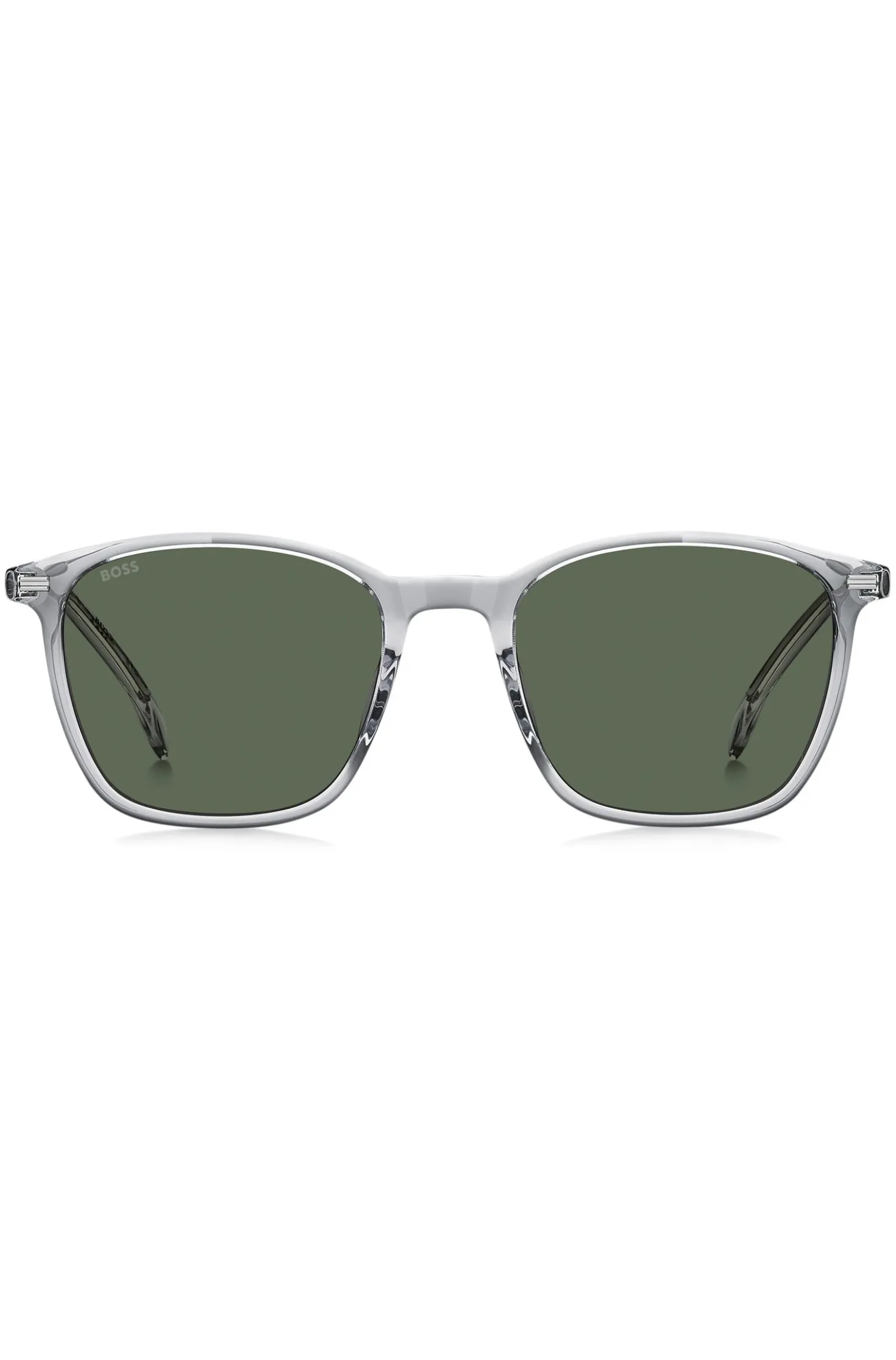 Transparent-grey sunglasses with temple logo