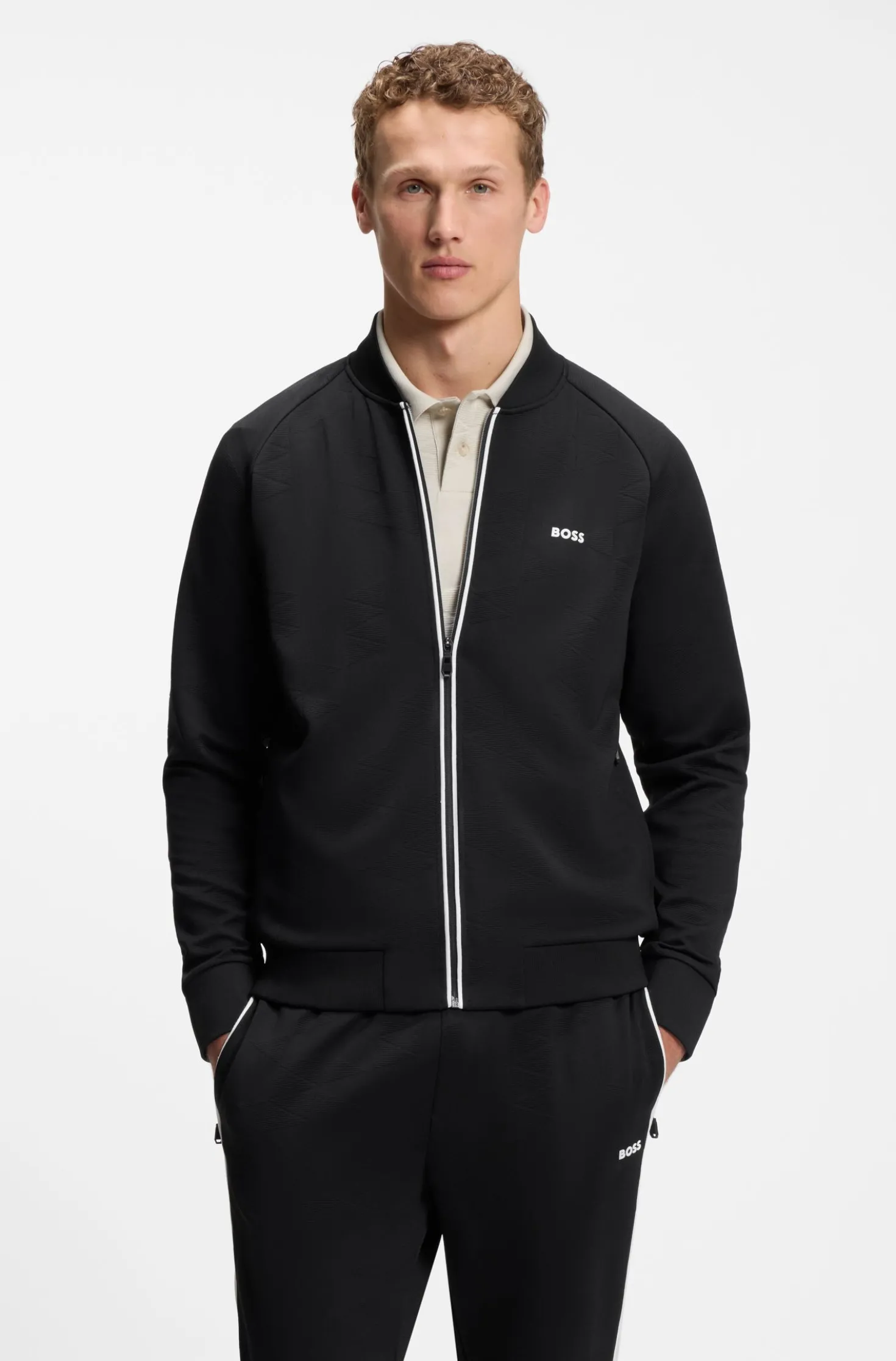 Triangle-jacquard zip-up sweatshirt with rubberised logo