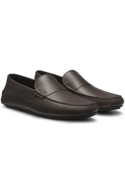 Tumbled-leather loafers with driver sole