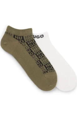 Two-pack of ankle-length socks with logo intarsia